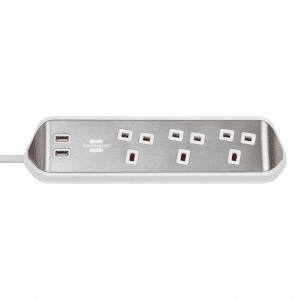 Brennenstuhl Estilo Corner Extension Lead With USB Charging - Stainless Steel - White - MPN - 1153593420 - EAN - 4007123671434