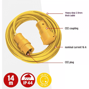 1168463 - 4007123109968 - Brennenstuhl CEE 110V Extension Cable - 14m Cable - Extension Lead with Single Socket - Heavy Duty Cable