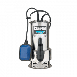 Clarke PVP11A 1½" 1100W 258Lpm 11m Head Submersible Stainless Steel Dirty Water Pump with Float Switch (230V) - 7236060 - 5016086229131