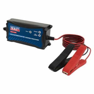 SBC4 - 5054630029196 - Sealey Battery Maintainer Charger 12V 4A Fully Automatic. Picture of the front of the charger and of the battery clamps