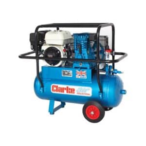 2092565 - 5016086244455 - Clarke XPPH15/50 15cfm 50 Litre 6.5HP Portable Petrol Air Compressor with Cage. A picture of the front and one end