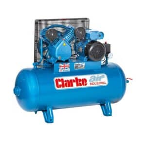 Clarke XEV16/100 (OL) 14cfm 100 Litre 3HP Industrial Air Compressor (230V) - 2092270 - 5016086244042. A picture of the front of this compressor