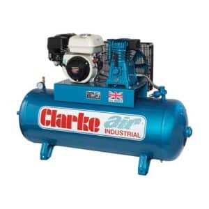Clarke XP15/150 15cfm 150 Litre 6.5HP Petrol Industrial Air Compressor - 2092500 - 5016086244585. Picture of the front of this compressor